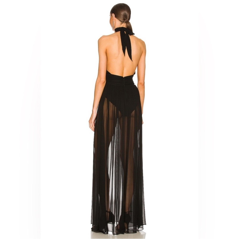 Retrofete Black Sheer Backless Halter Gown - Picture 3 of 12